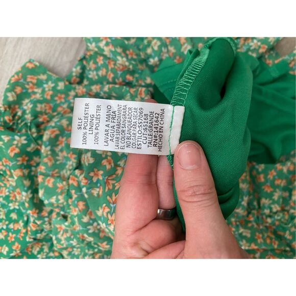 She + Sky NWT Green Floral Ruffle Dress Empire Waist Size Large - Picture 12 of 13